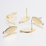 304 Stainless Steel Stud Earring Findings, with Loop and Flat Plate, Oval, Golden, 15x7x0.8mm, Hole: 1mm, Pin:0.8mm(STAS-H436-19)
