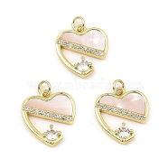Rack Plating Real 18K Gold Plated Brass Pendants, with Cubic Zirconia and Shell, Long-Lasting Plated, Lead Free & Cadmium Free, Heart, Misty Rose, 18x17x4mm, Hole: 3mm(KK-B077-27G)