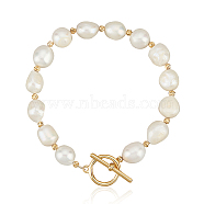 Natural Pearl Beaded Bracelet with Brass Clasp for Women, Antique White, 7-7/8 inch(20.1cm), 1Pc/box(BJEW-AN0001-05)