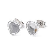 304 Stainless Steel Stud Earring Finding, Earring Settings, Heart, Stainless Steel Color, Tray: 7x7mm, 9x9mm, Pin: 0.8mm(EJEW-I285-24P)