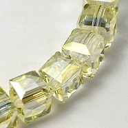 Electorplated Glass Beads, Rainbow Plated, Faceted, Cube, Champagne Yellow, 9x9x9mm, Hole: 1mm(EGLA-E006-3S)