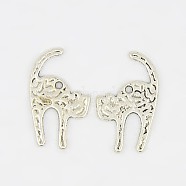 Hammered Metal Alloy Cat Pendants, Antique Silver, Lead Free & Cadmium Free, 26x16x1.5mm, Hole: 2mm(EA10991Y)