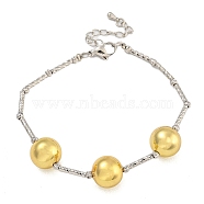 Rack Plating Round Brass Beaded Bracelets for Women, Cadmium Free & Lead Free, Long-Lasting Plated, Real 18K Gold Plated, 7-1/2 inch(19.2cm)(BJEW-B106-19G)