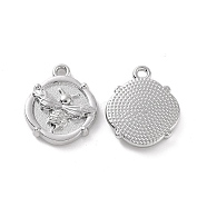 Alloy Pendants, Flat Round with Bee Charm, Platinum, 17.5x16x3.5mm, Hole: 1.5mm(FIND-A023-14P)