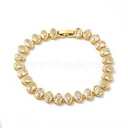 Clear Cubic Zirconia Oval Link Chain Bracelet, Rack Plating Brass Jewelry for Women, Cadmium Free & Lead Free, Real 18K Gold Plated, 7-1/4 inch(18.4cm)(BJEW-E073-04G)