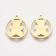 201 Stainless Steel Pendants, Laser Cut Pendants, Flat Round with Bear, Golden, 17.5x15x1mm, Hole: 1.4mm(X-STAS-S110-072G)