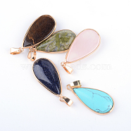 Teardrop Natural & Synthetic Mixed Stone Pendants, with Golden Tone Brass Findings, 35~36x16~17x6mm, Hole: 4x6mm(G-Q449-27)