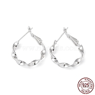 Rhodium Plated 925 Sterling Silver Leverback Earrings, Twist Round Ring, Real Platinum Plated, 27x21x3mm(EJEW-K258-20P)