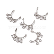 Rack Plating Brass Pave Clear Cubic Zirconia Connector Charms, Long-Lasting Plated, Cadmium Free & Nickel Free & Lead Free, Curved Shape Links, Platinum, 14x13.5x2.5mm, Hole: 2mm(KK-C007-32P)