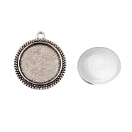 Pendant Making Sets, with Alloy Pendant Cabochon Settings and Glass Cabochons, Flat Round, Antique Silver, Tray: 20mm, 29x25.5x2mm, Hole: 1.5mm, 19.5~20x5.5mm(DIY-X0288-95AS)