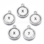Tibetan Style Alloy Pendants, Cadmium Free & Lead Free, Flat Round with Initial Letter X, Antique Silver, 22x18x2mm, Hole: 2.5mm(PALLOY-Q441-051-RS)