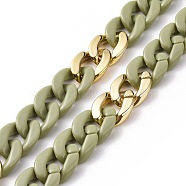 Handmade Acrylic Curb Chains, Twisted Chain, Opaque, Spray Painted, with CCB Plastic Links, Oval, Golden, Dark Khaki, link: 22.5x16.5x5mm, 39.37 inch(1m)/strand(AJEW-JB00699-02)
