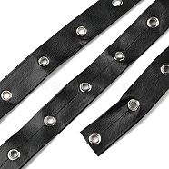 Flat Imitation Leather Cords, with Platinum Tone Brass Eyelets, Garment Accessories, Black, 20x2mm, about 6.5~7m/pc(LC-XCP0001-04)