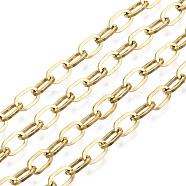 304 Stainless Steel Cable Chains, with Spool, Unwelded, Flat Oval, Real 18K Gold Plated, Link: 6.6x4x0.8mm, about 32.8 Feet(10m)/roll(STAS-R115-01A)