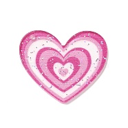 Transparent Plastic Pendants, Random Hole Left or Right, with Sequin, Heart, Deep Pink, 28.5x30x1.5mm, Hole: 1.5mm(KY-P014-01A)