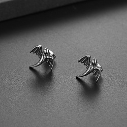 Stainless Steel Ear Studs, Left Dragon Stud Earrings, Antique Silver, 15mm(WG98574-01)