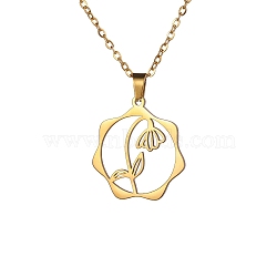 Stainless Steel Pendant Necklace, Golden, July Lotus, 16.14~19.69 inch(41~50cm) (PW-WG26640-11)