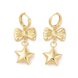 Bowknot Brass Hoop Earrings for Women, Golden, Star, 47x20mm(EJEW-S231-03G-01)