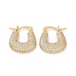 Cubic Zirconia Trapezoid Hoop Earrings, Real 18K Gold Plated Brass Jewelry for Women, Clear, 19.5x18x4mm, Pin: 16x1.1~1.5mm(EJEW-C008-08G-01)