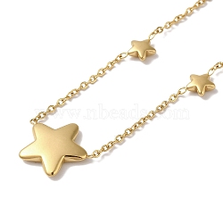 304 Stainless Steel Cable Chain Necklaces, Star Beads Necklaces, Real 18K Gold Plated, 17.13 inch(43.5cm)(NJEW-I126-03G)