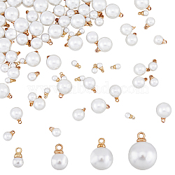 HOBBIESAY 200Pcs 4 Style ABS Plastic Imitation Pearl Charms, with Alloy Findings, Light Gold, Round, Light Gold, 7~13x4~10mm, Hole: 1.4~1.5mm, 50pcs/style(FIND-HY0001-82)