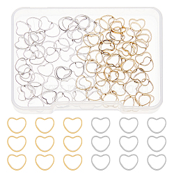 DICOSMETIC 100Pcs 2 Colors Brass Linking Rings, Long-Lasting Plated, Heart, Mixed Color, 6x7.5x1mm, Inner Diameter: 6x5mm, 50pcs/color(KK-DC0004-17)