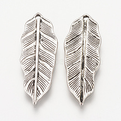 Tibetan Style Alloy Pendants, Leaf, Cadmium Free & Lead Free, Antique Silver, 33.5x12x1.5mm, Hole: 1mm, about 470pcs/1000g(TIBEP-S315-08AS-RS)