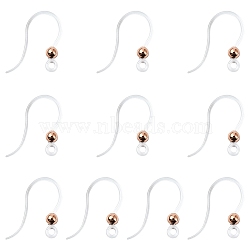 10Pcs Transparent Resin Earring Hooks, with 316 Stainless Steel Round Beads and Horizontal Loop, Rose Gold, 15~16x12x3mm, Hole: 1.2mm, 21 Gauge, Pin: 0.7~0.8mm(FIND-YW0006-98RG)