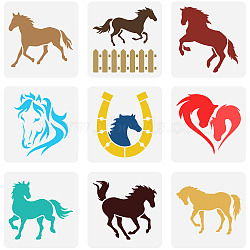 9Pcs 9 Styles PET Hollow Out Drawing Painting Stencils, for DIY Scrapbook, Photo Album, Horse Pattern, 150x150mm, 1pc/style(DIY-WH0394-0037)