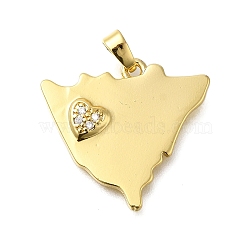 Rack Plating Brass Micro Pave Cubic Zirconia Pendants, Lead Free & Cadmium Free, Long-Lasting Plated, Leaf with Heart, Real 18K Gold Plated, 20.5x23x2mm, Hole: 3x2mm(KK-M079-19G)