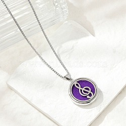 316 Surgical Stainless Steel Aromatherapy Diffuser Perfume Hollow Flat Round Pendant Box Chain Necklaces, Stainless Steel Color, Musical Note, 27.95 inch(71cm)(NJEW-R016-01P-01)