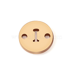 Real 14K Gold Plated Brass Connector Charms, Laser Cut Flat Round Links with Letter Pattern, Letter I, 6x0.8mm, Hole: 0.8mm(KK-TAC0017-04G-04)