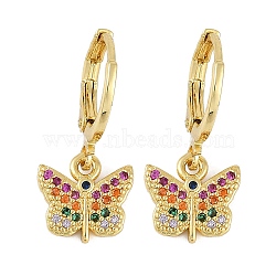 Brass Micro Pave Cubic Zirconia Hoop Earrings for Women, Real 18K Gold Plated, Butterfly, 20x10mm(EJEW-B067-01G-04)