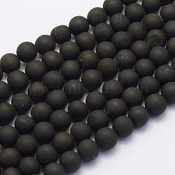 Electroplate Natural Druzy Agate Beads Strands, Round, Frosted, Black Plated, 10mm, Hole: 1mm, about 37pcs/strand, 38cm(G-G708-10mm-09)