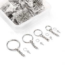 300Pcs 6 Style Keychain Clasps Set, with Iron Split Key Rings & Iron Open Jump Ring & Iron Screw Eye Pin Peg Bails, Platinum, 15x2.4mm, Inner Diameter: 12.6mm(IFIN-YW0001-22)