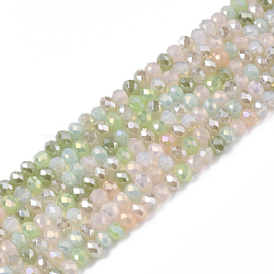 Electroplate Glass Beads Strands, AB Color Plated, Faceted, Rondelle, Light Green, 3x2.5mm, Hole: 0.7mm, about 188~190pcs/16.93 inch~17.71 inch(43~45cm)(X-EGLA-S192-001A-B03)