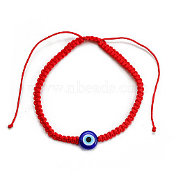 Evil Eye Lampwork Bead Braided Bead Bracelets, Polyester Cord Braided Bracelets for Men Women, Red(NE0234-2)