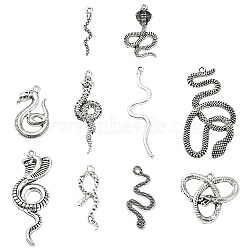 100Pcs 10 Styles Tibetan Style Alloy Pendants, Snake, Antique Silver, 27~55x13.5~29x2~5.5mm, Hole: 1.3~2mm, 10pcs/style(FIND-CJ0003-94)