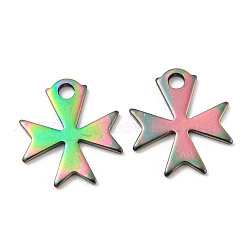 Ion Plating(IP) 304 Stainless Steel Charms, Cross, Rainbow Color, 14.4x13x1mm, Hole: 2mm.(STAS-C043-49M)