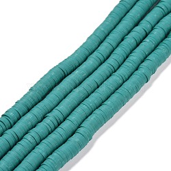 Handmade Polymer Clay Beads Strands, for DIY Jewelry Crafts Supplies, Heishi Beads, Disc/Flat Round, Dark Turquoise, 6x0.5~1mm, Hole: 1.8mm, about 290~320pcs/strand, 15.75 inch~16.14 inch(40~41cm)(CLAY-R089-6mm-Q107)