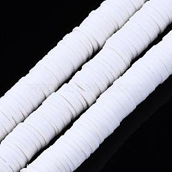 Flat Round Handmade Polymer Clay Beads, Disc Heishi Beads for Hawaiian Earring Bracelet Necklace Jewelry Making, White, 10mm(CLAY-R067-10mm-17)