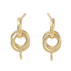Brass Studs Earringss Finding, Long-Lasting Plated, Lead Free & Cadmium Free, Round, Real 18K Gold Plated, 15.5x7mm, Hole: 1.5mm, Pin: 11.5x0.7mm(KK-K364-10G)