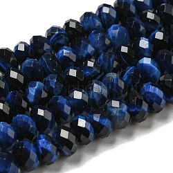 Natural Tiger Eye Beads Strands, Faceted, Dyed, Rondelle, Marine Blue, 6x4~4.5mm, Hole: 1mm, about 91pcs/strand, 15.31''~15.35''(38.9~39cm)(G-K351-B03-02)