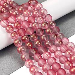 Frosted Transparent Glass Bead Strands, with Gold Powder, Round, Light Coral, 8mm, Hole: 1mm, about 102pcs/strand, 30.71''(78cm)(GLAA-P065-8mm-09)