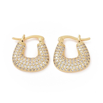 Cubic Zirconia Trapezoid Hoop Earrings, Real 18K Gold Plated Brass Jewelry for Women, Clear, 19.5x18x4mm, Pin: 16x1.1~1.5mm