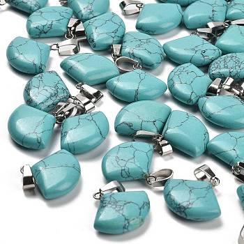 Synthetic Turquoise Pendants, with Stainless Steel Color Plated 201 Stainless Steel Snap on Bails, Sector, 20~20.5x21~22x5.5~6mm, Hole: 6x4mm