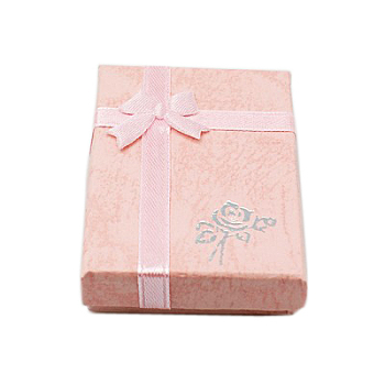 Cardboard Pendant Necklaces Boxes, with Bowknot, for Necklaces and Pendants,  Rectangle, Pink, 7x5x2cm