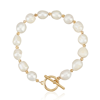 Natural Pearl Beaded Bracelet with Brass Clasp for Women, Antique White, 7-7/8 inch(20.1cm), 1Pc/box