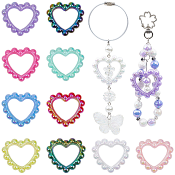 30Pcs 10 Colors Opaque Acrylic Bead Frame, Heart, Mixed Color, 43x39x7.3mm, 3pcs/color