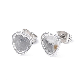 304 Stainless Steel Stud Earring Finding, Earring Settings, Heart, Stainless Steel Color, Tray: 7x7mm, 9x9mm, Pin: 0.8mm